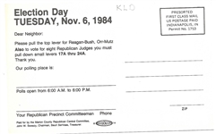 Reagan, Bush, Orr, Mutz Indiana Postcard