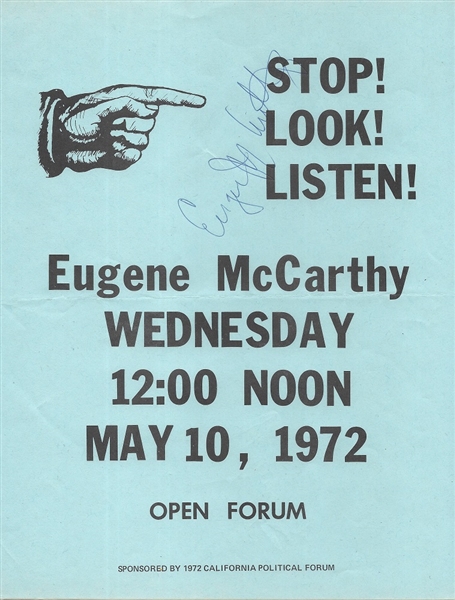McCarthy Signed 1972 Campaign Flyer
