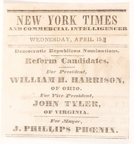 Harrison 1849 New York Times Ad