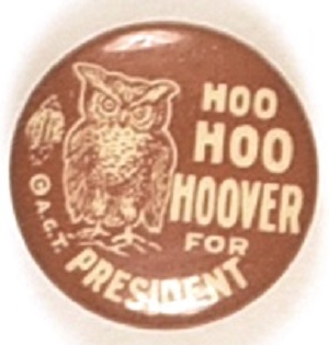 Hoo Hoo Hoover Wise Owl Campaign Pin