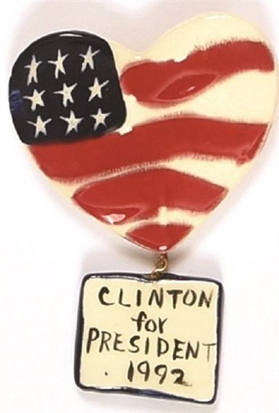 Clinton for President Ceramic Heart Pin
