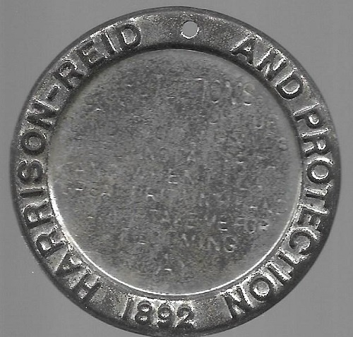 Harrison, Reid Embossed Tin Medal
