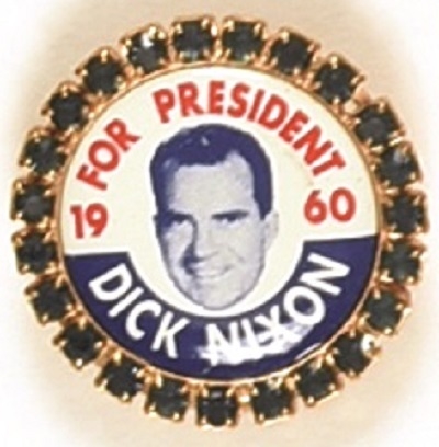 Richard Nixon 1960 Pin, Glass Bead Frame