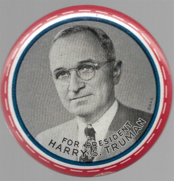 President Truman Large Celluloid with RWB Border