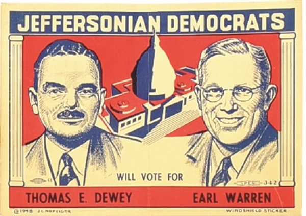 Dewey, Warren Jeffersonian Democrats Sticker