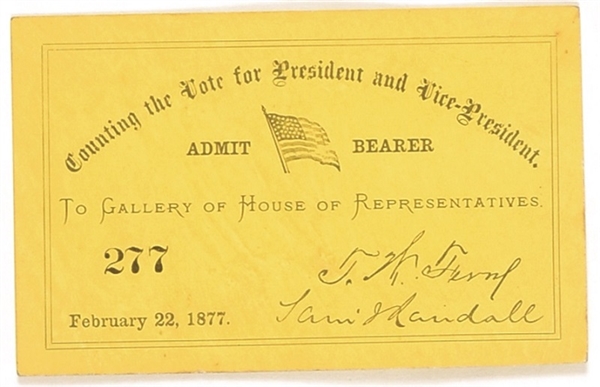Hayes 1876 Vote Count Congress Ticket
