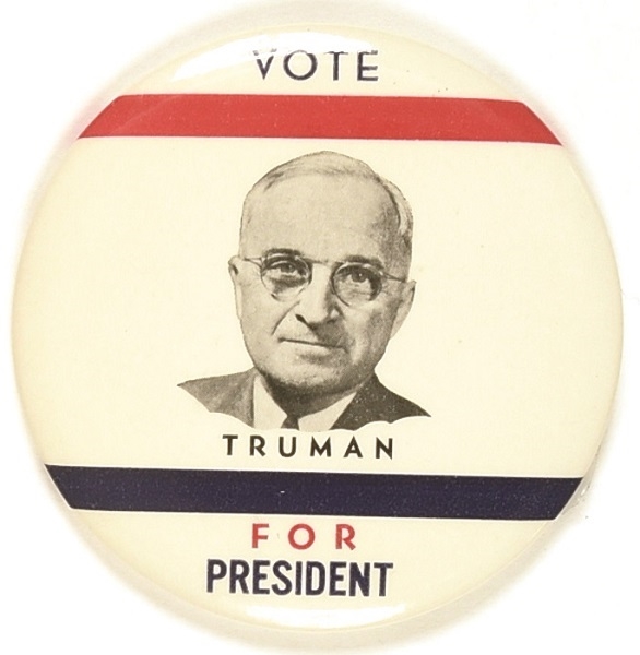 Vote Truman for President Large Red, White, Blue Picture Pin