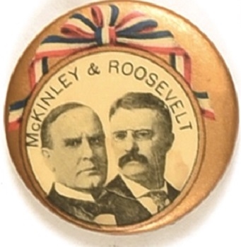 McKinley, Roosevelt Ribbon Design Pin with Names