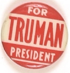 Truman for President Red and White Celluloid