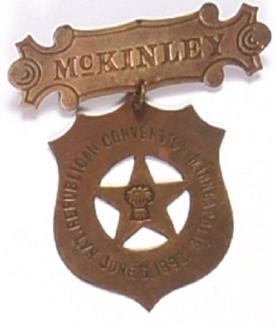 McKinley Minnesota 1892 Convention Badge