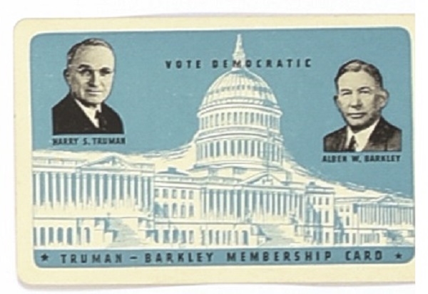 Truman, Barkley Campaign Club Card