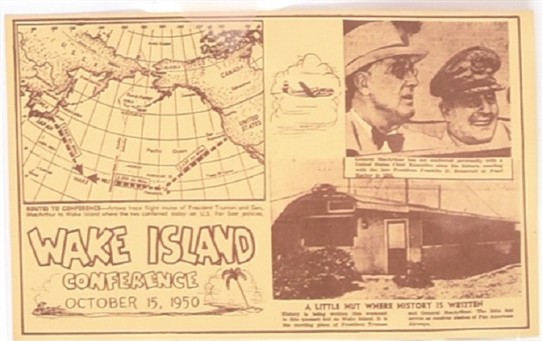 Rare Version Wake Island Truman, MacArthur Postcard