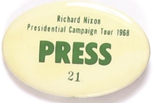 Nixon 1968 Campaign Tour Press Pin