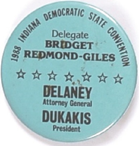 Dukakis, Indiana State Convention Delegate Pin