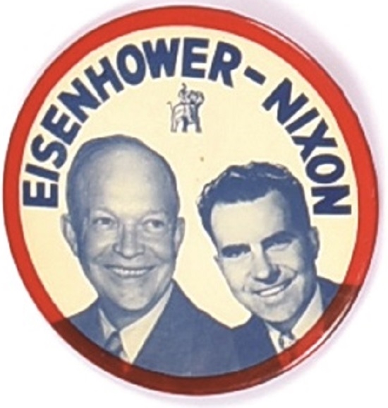 Eisenhower, Nixon 4 Inch Jugate, Red Border, Blue Letters