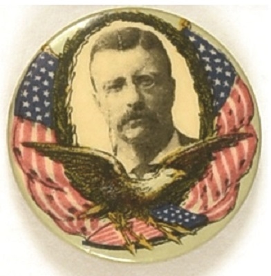 Theodore Roosevelt Flag and Eagle Baltimore Badge Pin