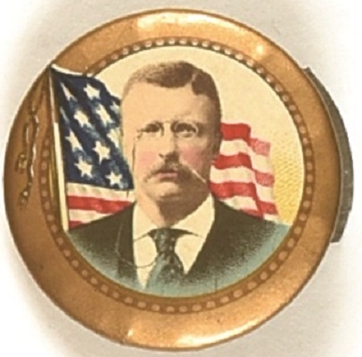 Theodore Roosevelt Flag, Gold Border Clicker Celluloid