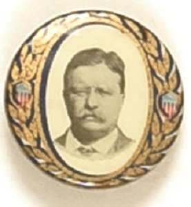Theodore Roosevelt Ornate Laurel Border Pin