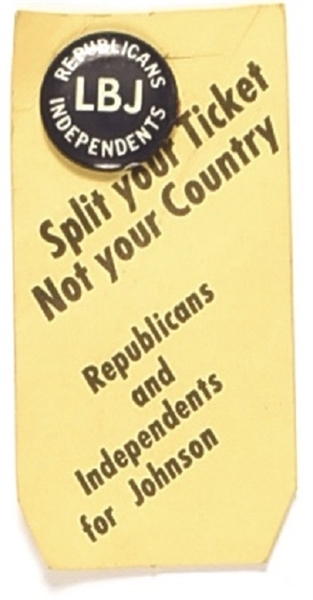 Republicans for LBJ Pin and Split Ticket Card