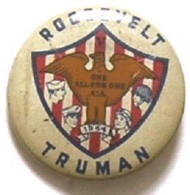 Roosevelt, Truman All for One 1944 Shield and Eagle Pin