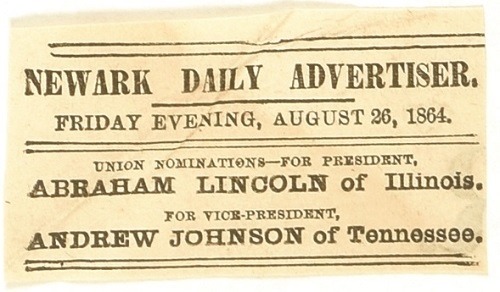 Lincoln, Johnson 1864 Newspaper Announcement