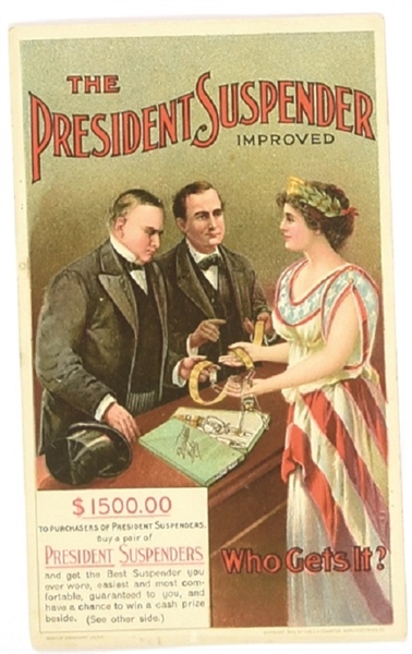 McKinley, Bryan Presidents Suspender Trade Card
