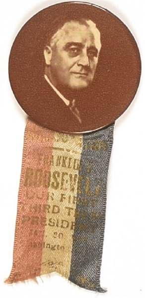 Franklin Roosevelt Sepia Pin, Inaugural Ribbon