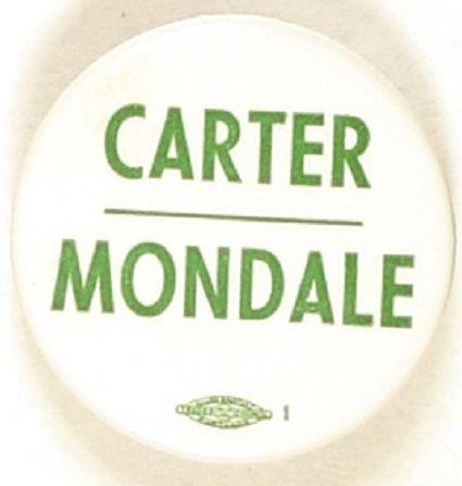 Carter, Mondale Green and White Celluloid