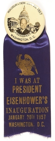Eisenhower 1957 Inaugural Pin With Ribbon