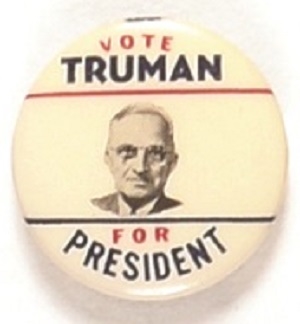 Vote Truman for President Red, White Blue Smaller Size Pin