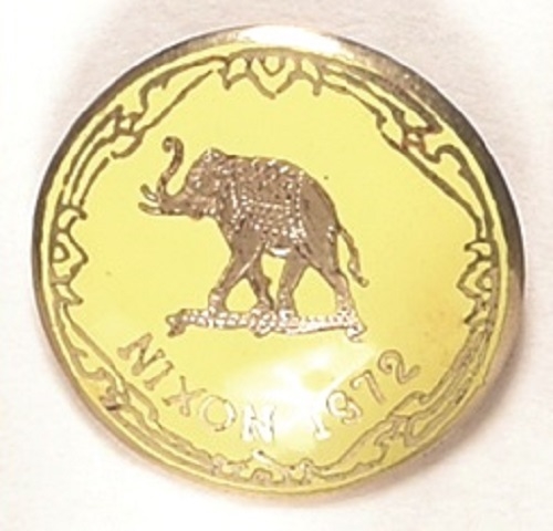 Nixon in ’72 Yellow Enamel Campaign Pin