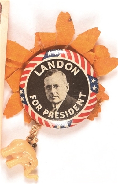 Landon for President Pin, Elephant, Sunflower