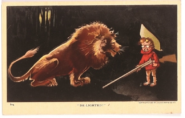 Roosevelt, Lion "De-Lighted" Postcard