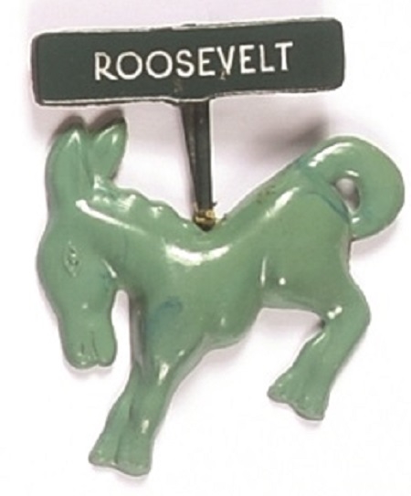 Franklin Roosevelt Green Plastic Donkey Pinback