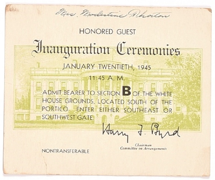 Franklin Roosevelt Inaugural Ticket