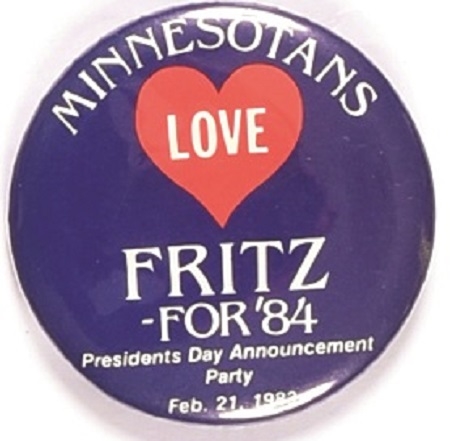Minnesotans Love Fritz Mondale Announcement Pin