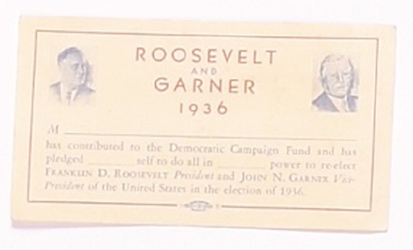 Roosevelt, Garner Contributor Card