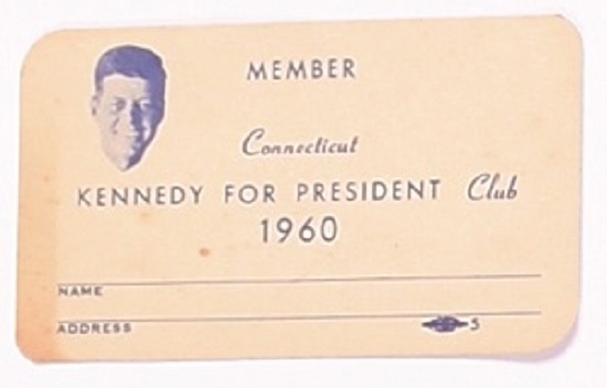 John F. Kennedy Connecticut Club Card
