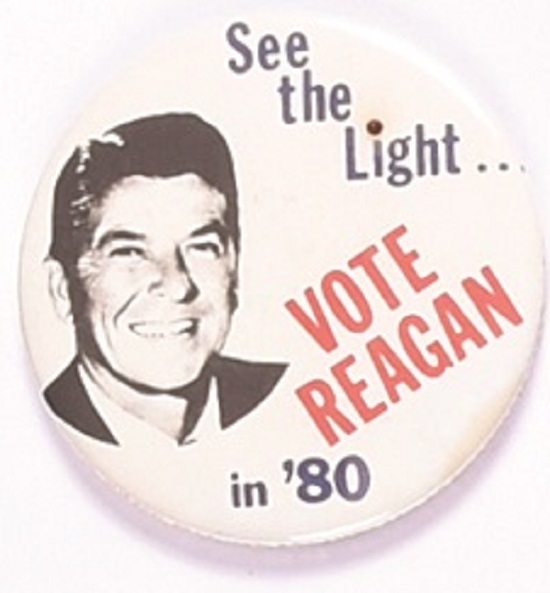 Vote Reagan, See the Light Blinker Pin