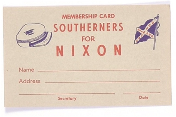 Southerners for Nixon Membership Card