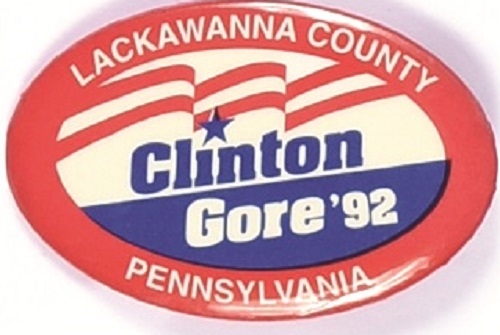 Clinton, Gore Lackawanna County Original 1992 Pin