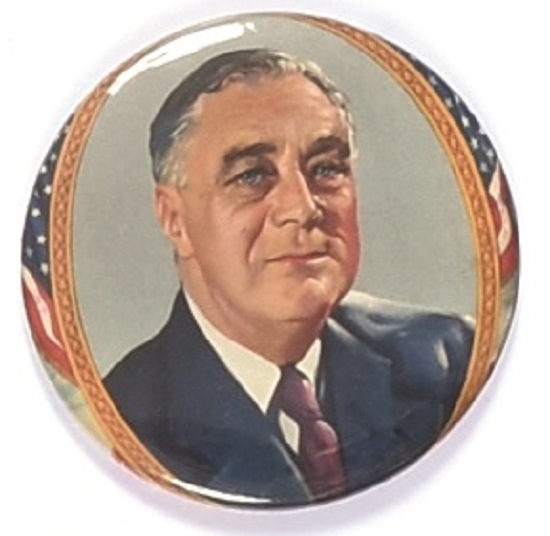 Franklin Roosevelt Colorful Pin With Flag Border