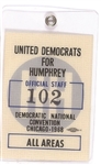 United Democrats for Humphrey Staff 1968 Convention Pass