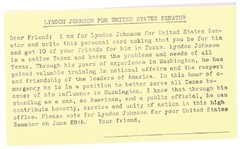 Johnson Texas US Senate Postcard
