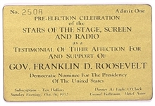 FDR Stars of Stage and Screen Metal Ticket, Astor Hotel