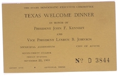 JFK, LBJ Texas Welcome Dinner Ticket