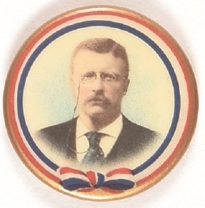 Theodore Roosevelt Ribbon Design Pin, Bow at Bottom