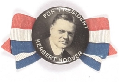 Hoover for President Pin and Celluloid Ribbon