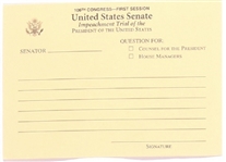 Trump Impeachment Trial US Senate Question Card
