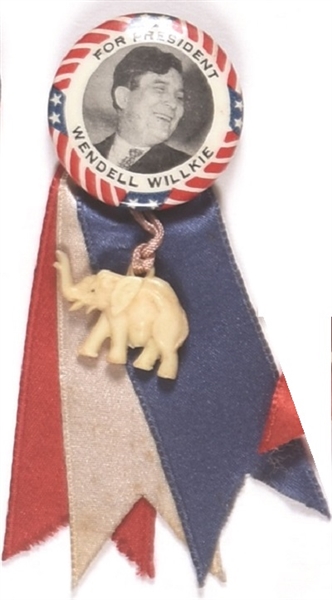 Willkie Stars and Stripes Pin with Ribbons, Elephant